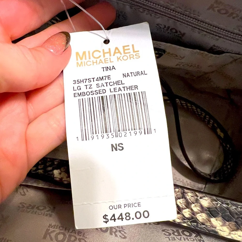 NWT Michael Kors Tina Python Snake Embossed Leather Satchel